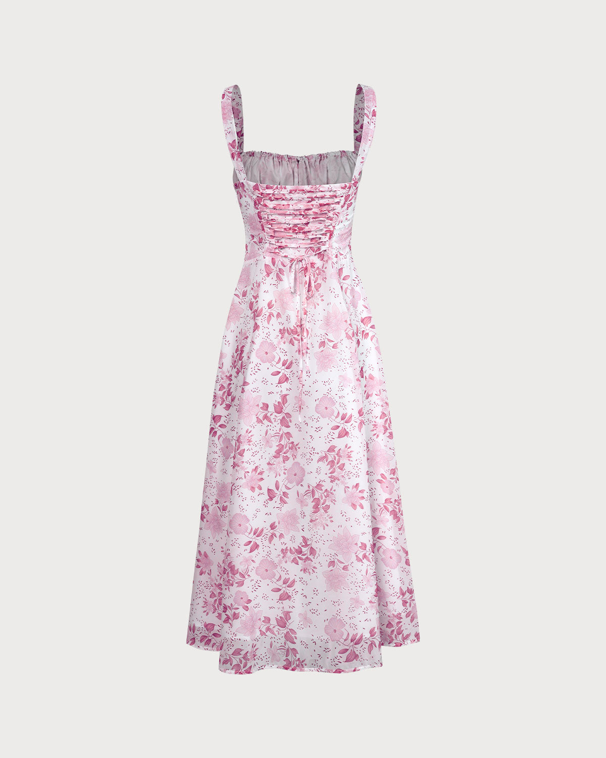 The Pink Square Neck Floral Ruched Midi Dress Outlet Fashionable