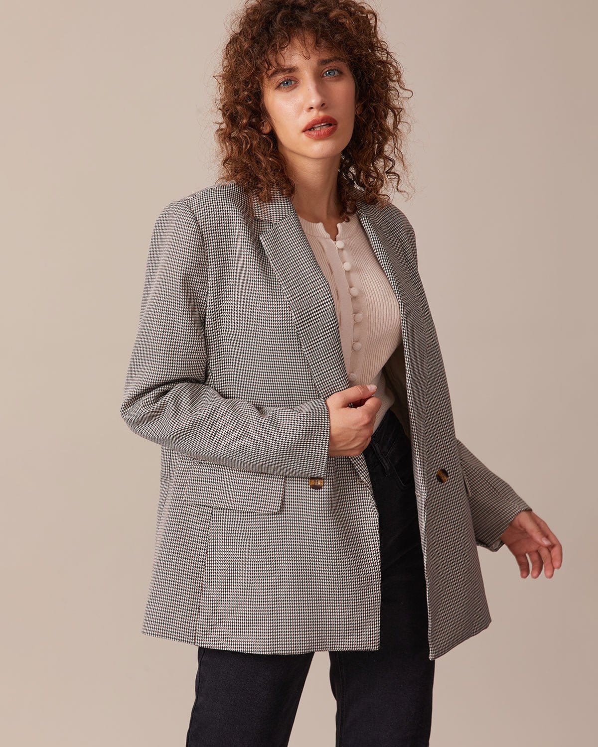 The Coffee Lapel Houndstooth Button Blazer Clearance Footaction