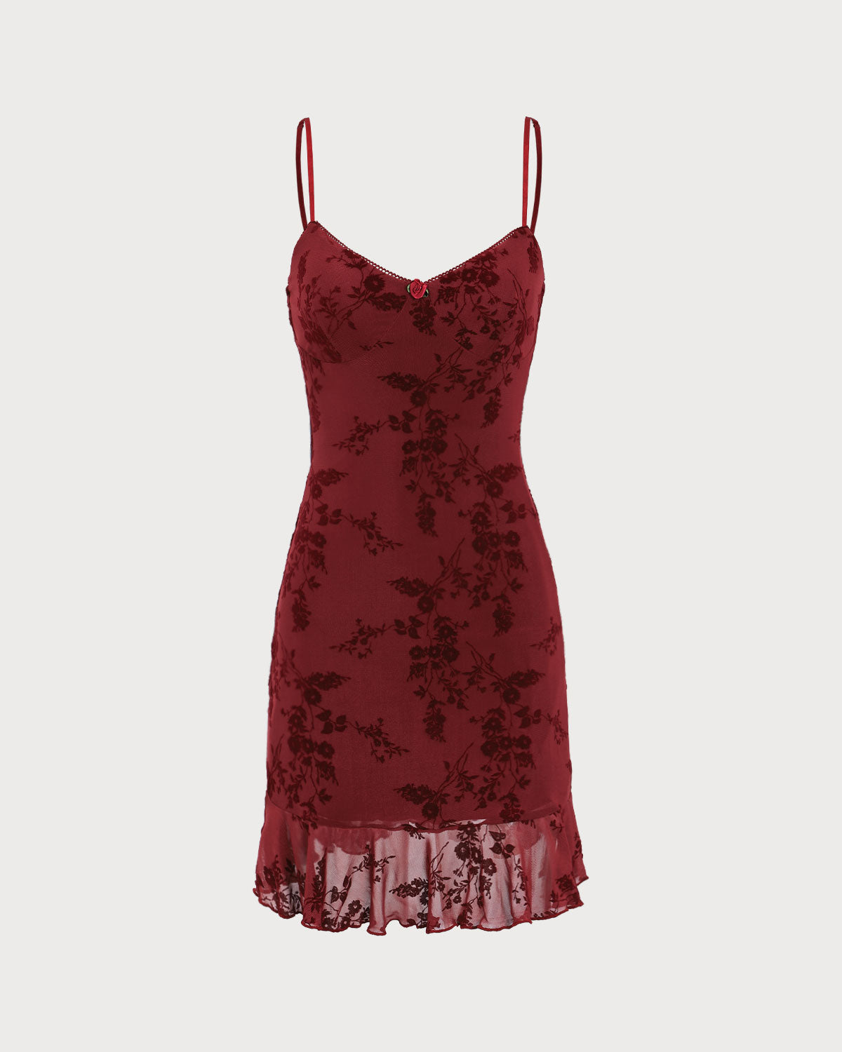 Red Floral Mesh Slip Mini Dress Discount Big Discount