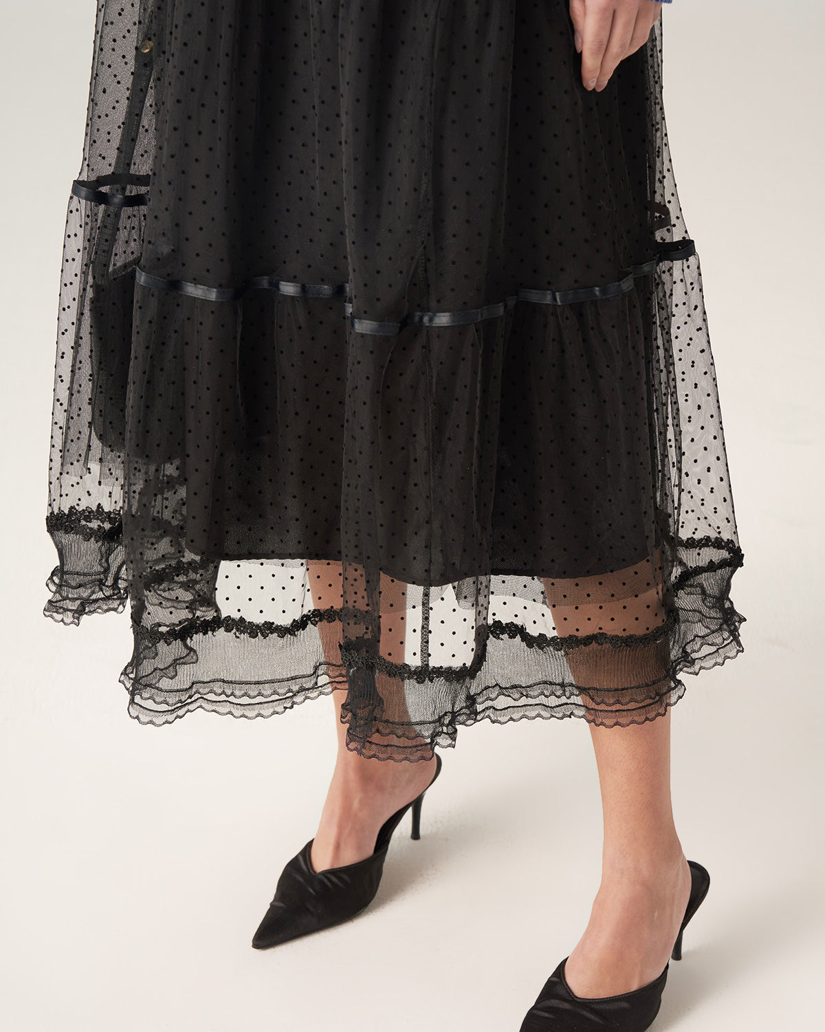 Black Mesh Tiered Midi Skirt Sale Huge Surprise