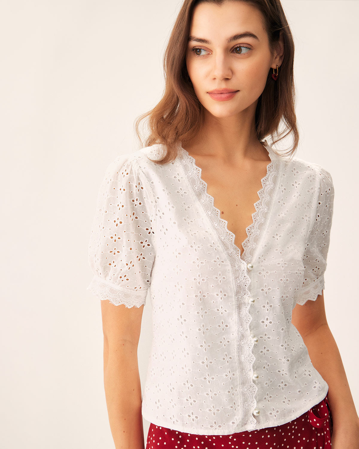 White Embroidery Puffed Sleeve Blouse Nicekicks Cheap Pice