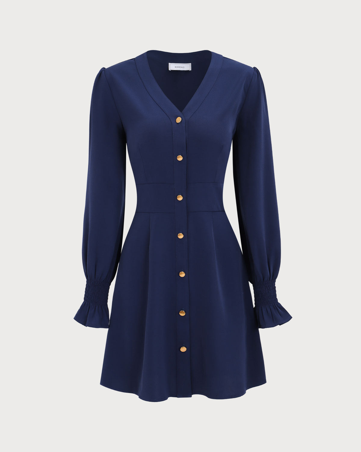 Women's Navy Ruffle Long Sleeve Mini Dress