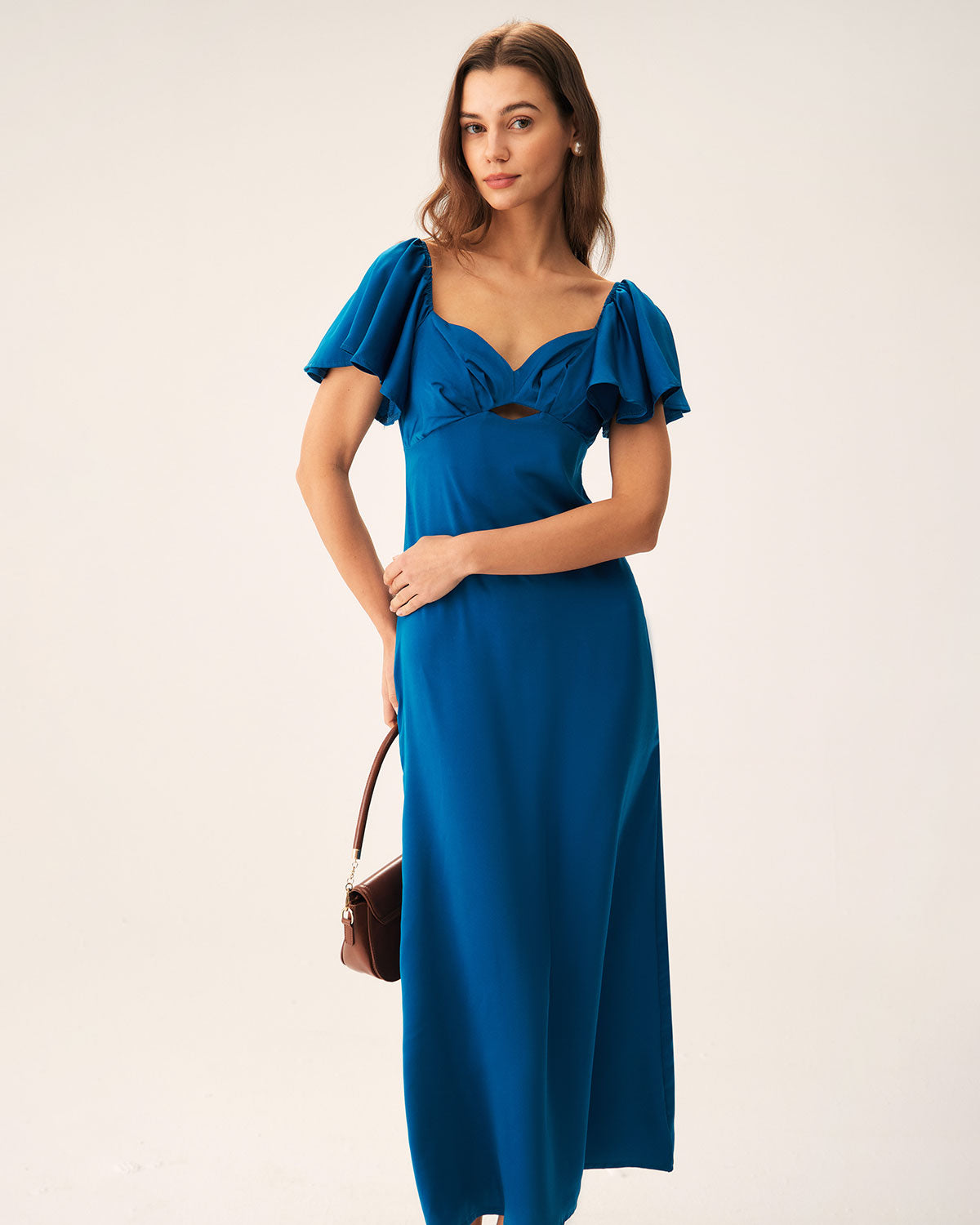 Blue Satin Sweetheart Neck Maxi Dress Cheap Excellent