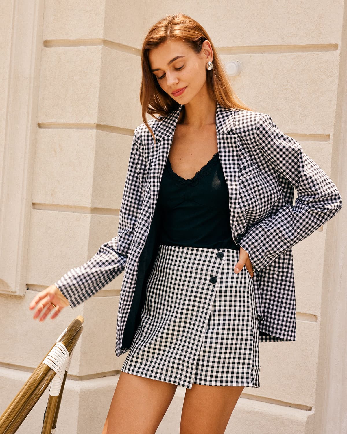 The Black Lapel Plaid Single-Breasted Blazer Cheap Best