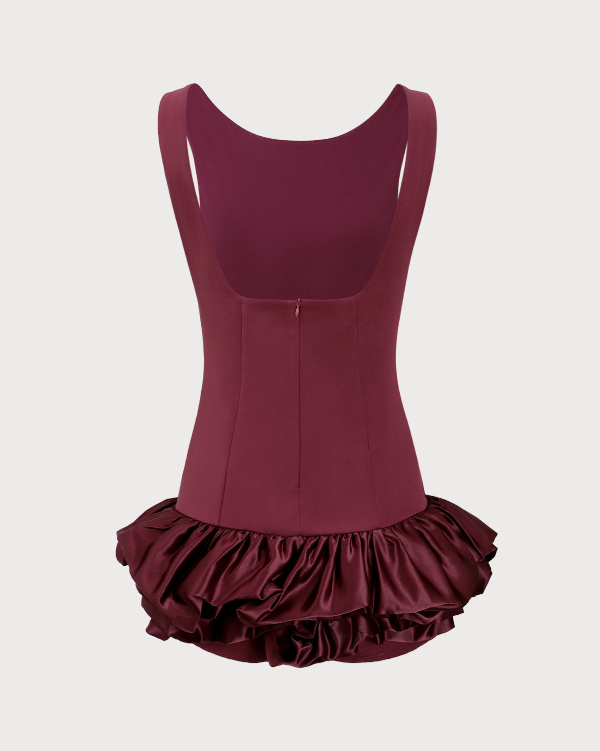 Wine Red Boat Neck Satin Mini Dress Amazing Pice