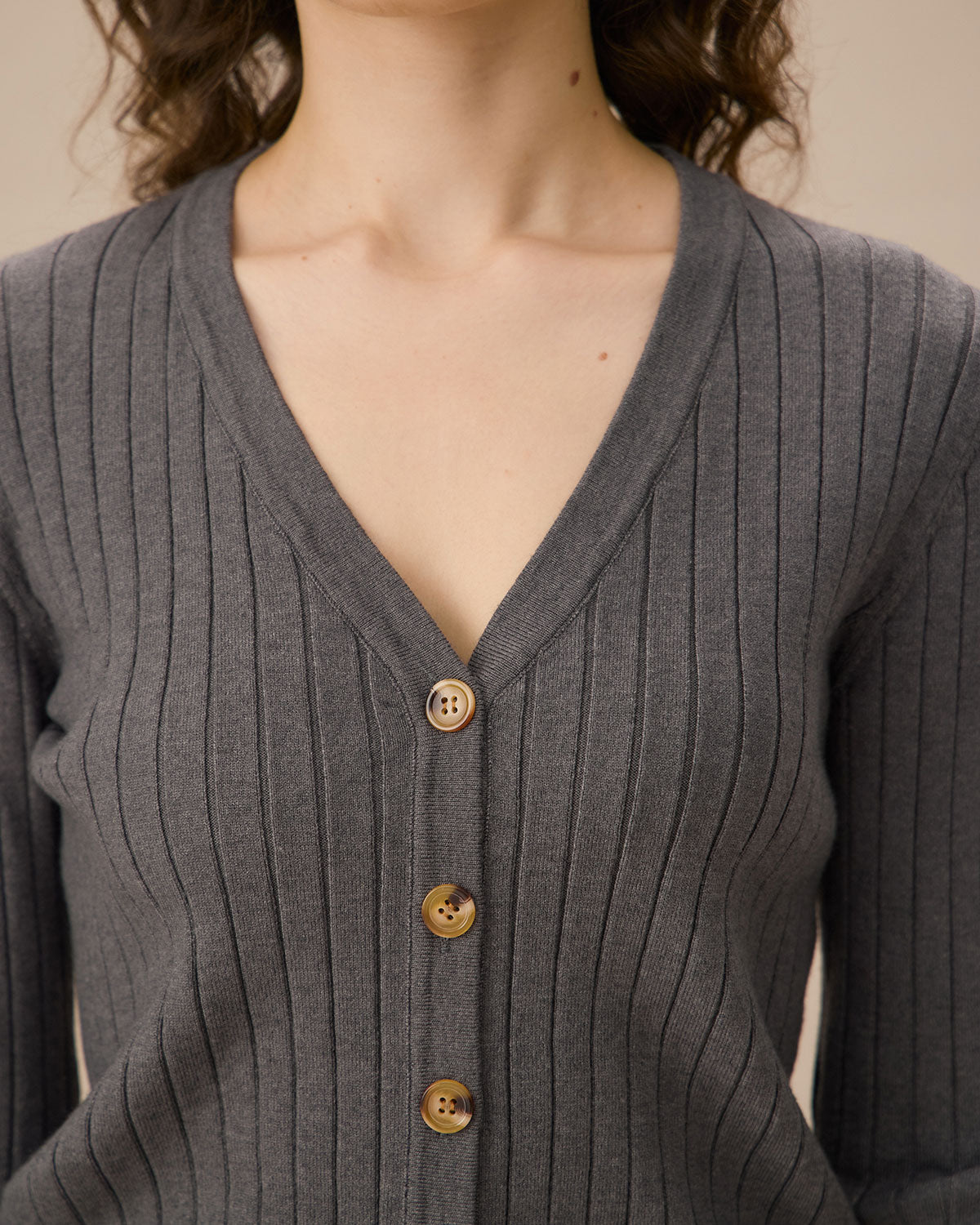 Grey V-Neck Single-breasted Cardigan Cheap Sale Countdown Package