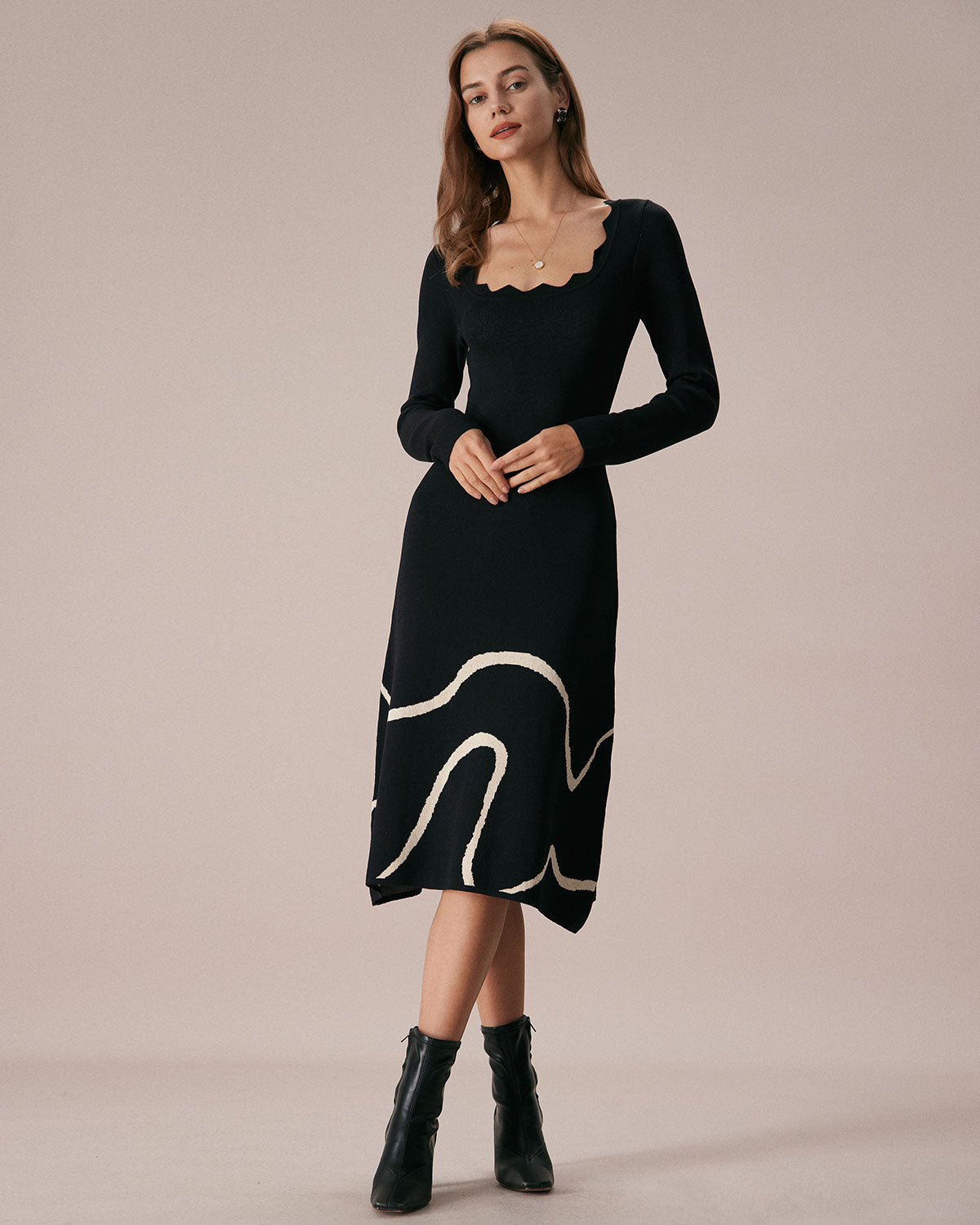 The Black Wave Scalloped Sweater Midi Dress Clearance Online