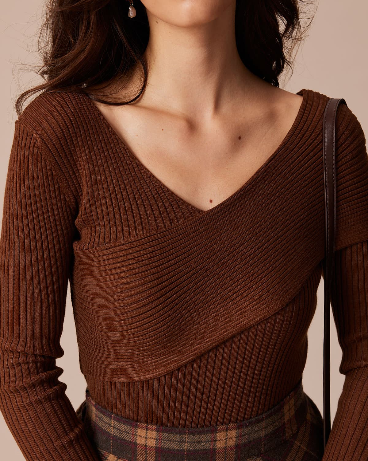 The Coffee V Neck Criss-Cross Wrap Knit Top Cheap Fashion Style