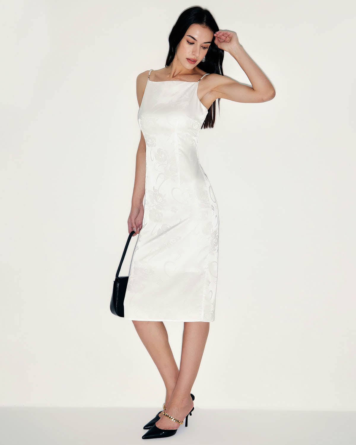 White Beaded Strap Slip Midi Dress Discount Choice