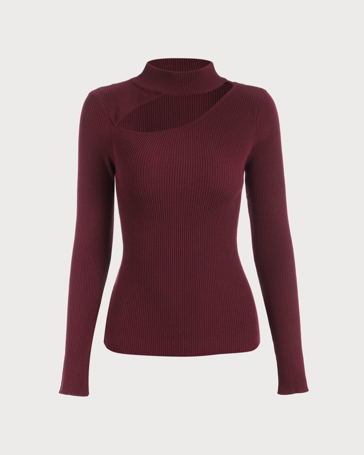 The Wine Red Slim-Fitting Cutout Knit Top Cheap Sale Shop For