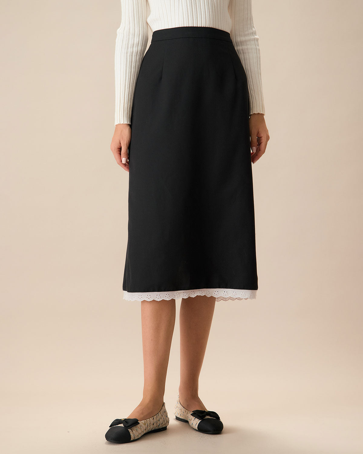 Black Contrasting Slit Midi Skirt From China Sale Online