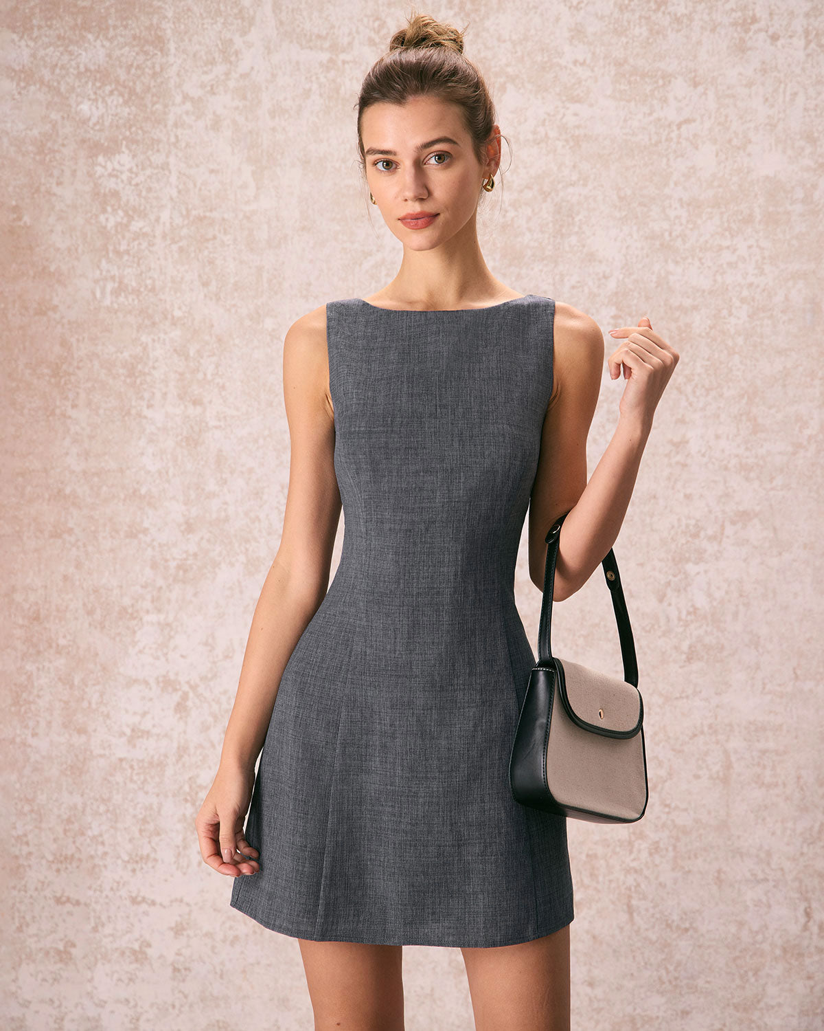 The Grey Boat Neck Sleeveless Mini Dress High Quality