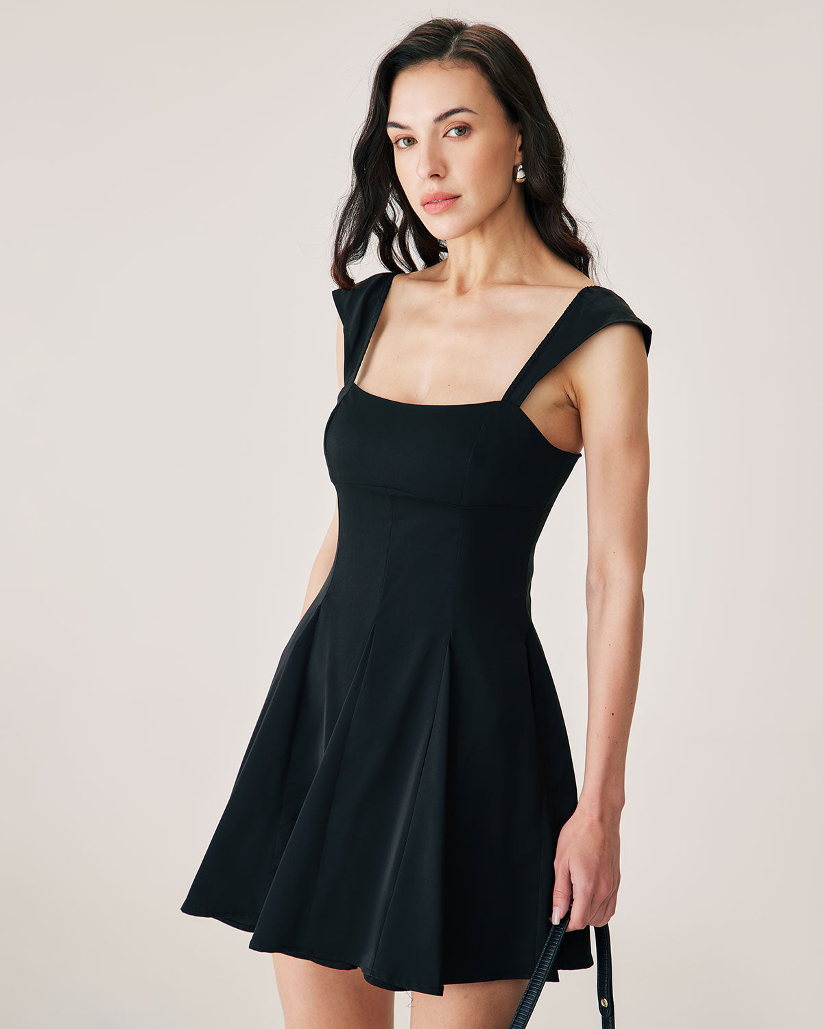 Black Square Neck Pleated Mini Dress Limited Edition