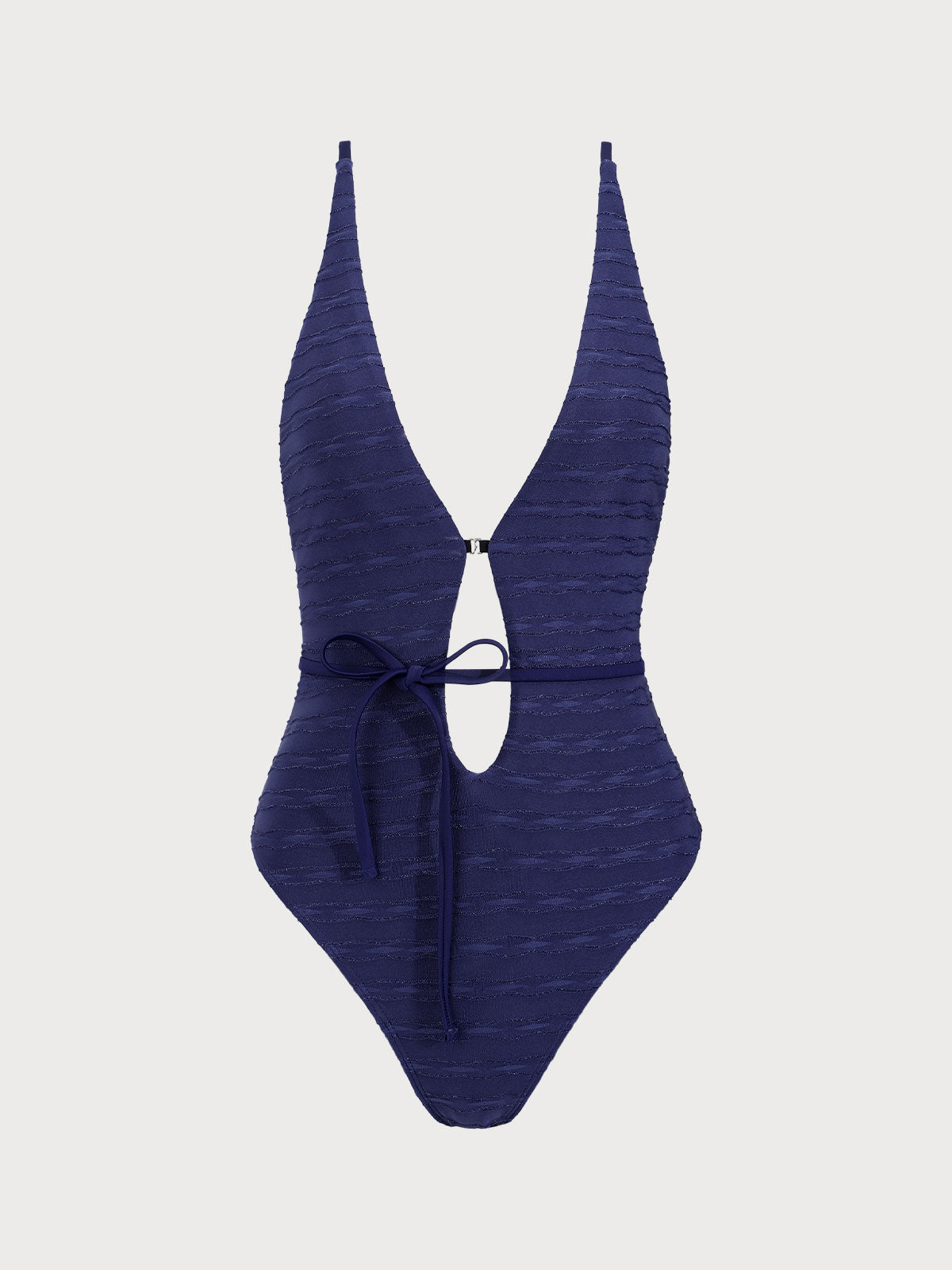 Blue Textured Tie Front One-Piece Swimsuit Pay With Paypal