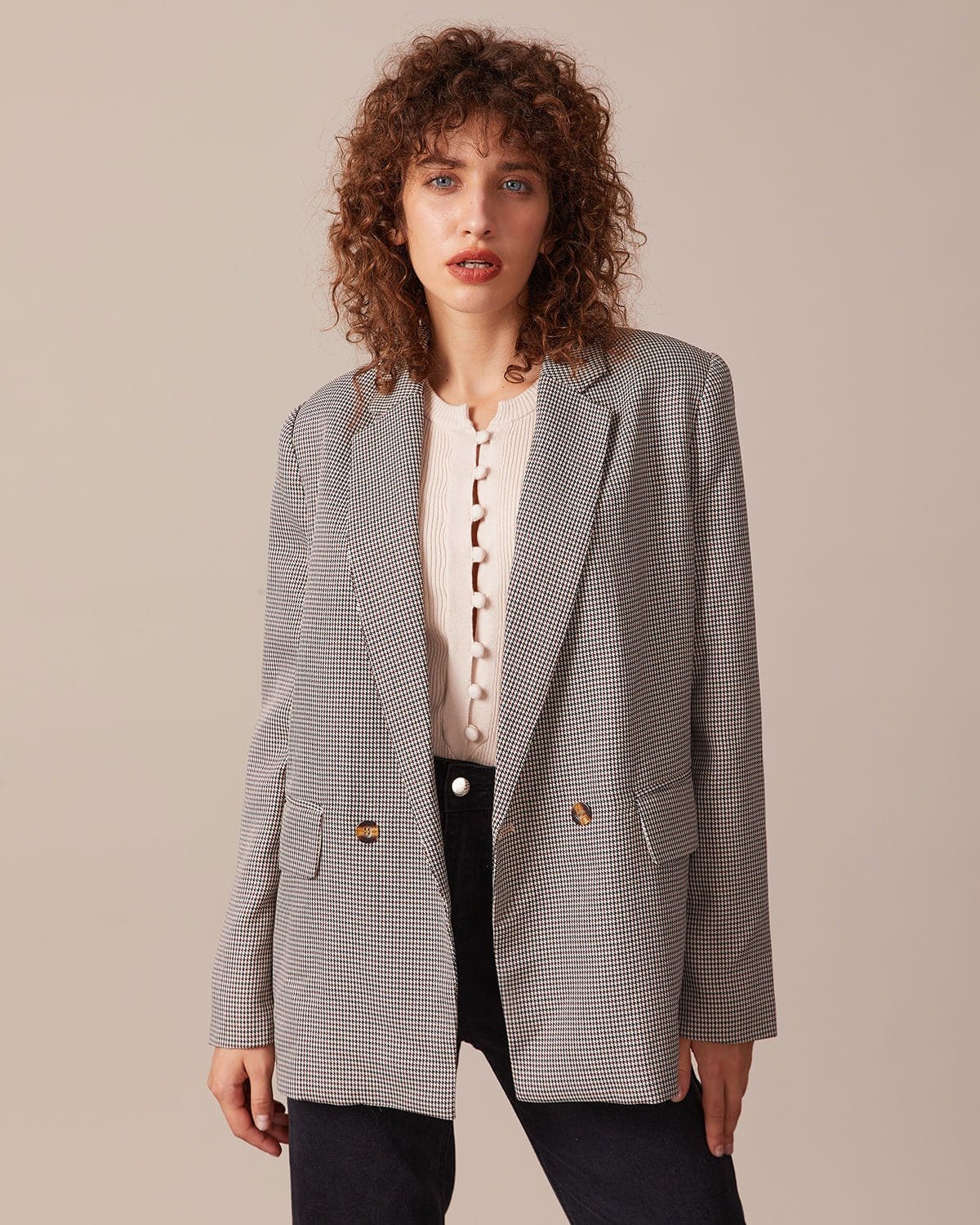 The Coffee Lapel Houndstooth Button Blazer Clearance Footaction