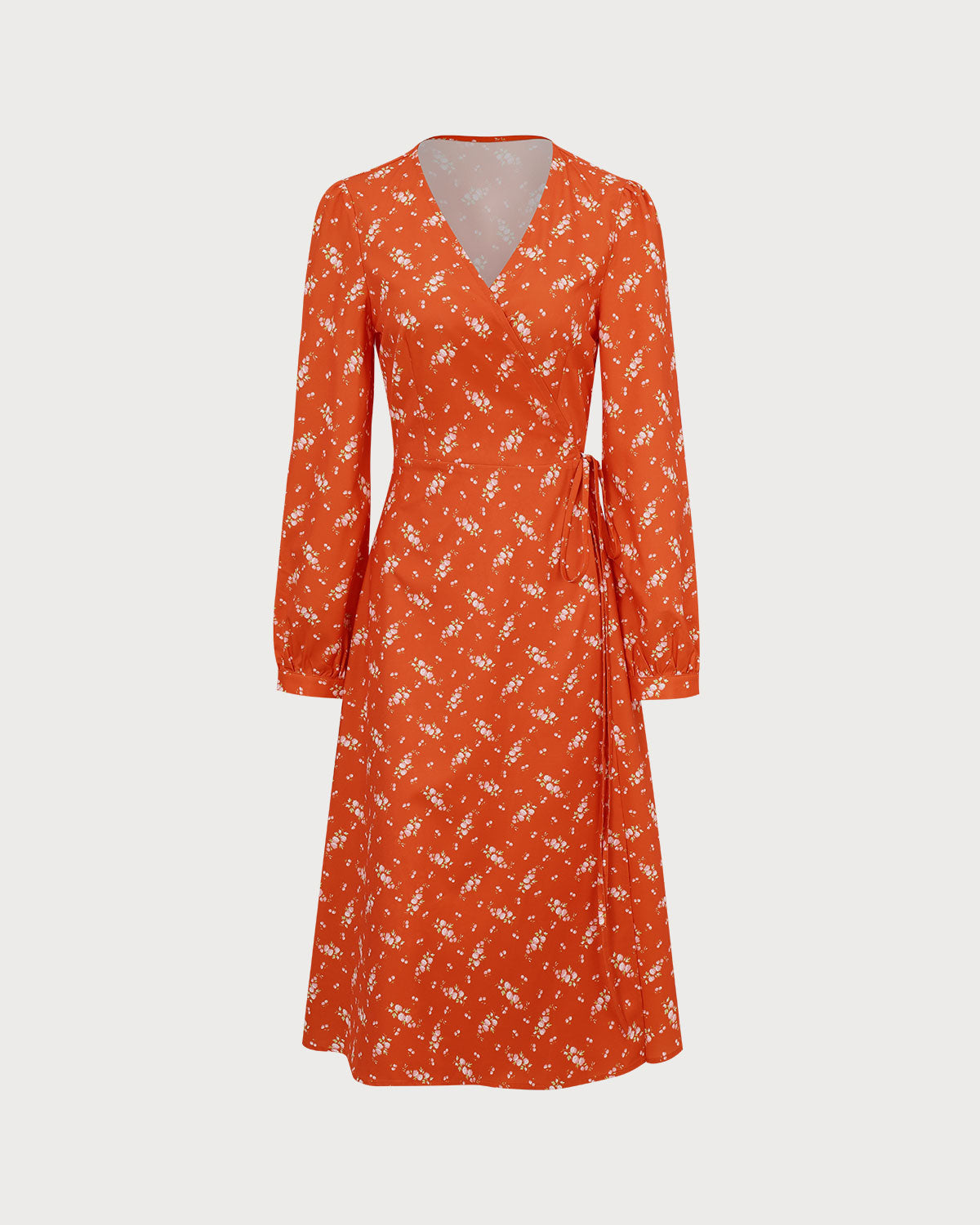 Orange Floral Wrap Midi Dress Outlet Finishline