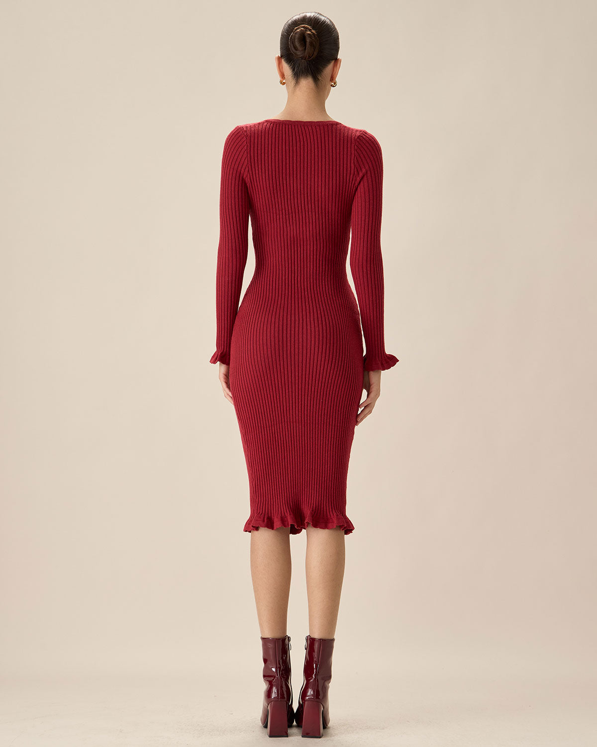 Red Bodycon Bell Sleeve Sweater Dress Sale 100% Guaranteed