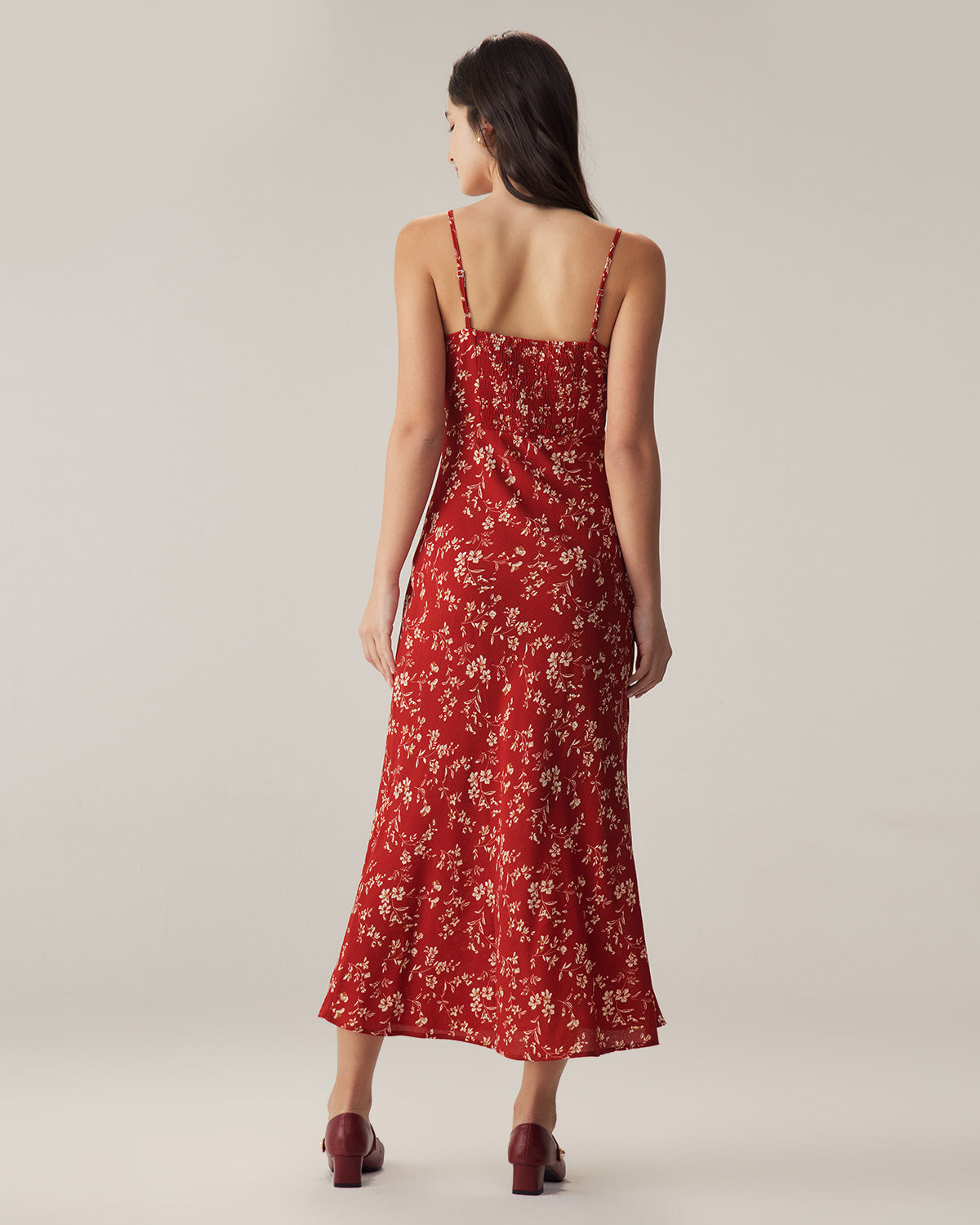 Red Floral Ruched Slip Midi Dress Many Kinds Of Sale Online