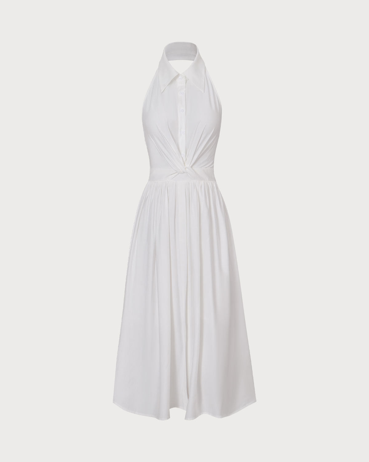 The White Collared Twist Backless Midi Dress Supply Cheap Pice