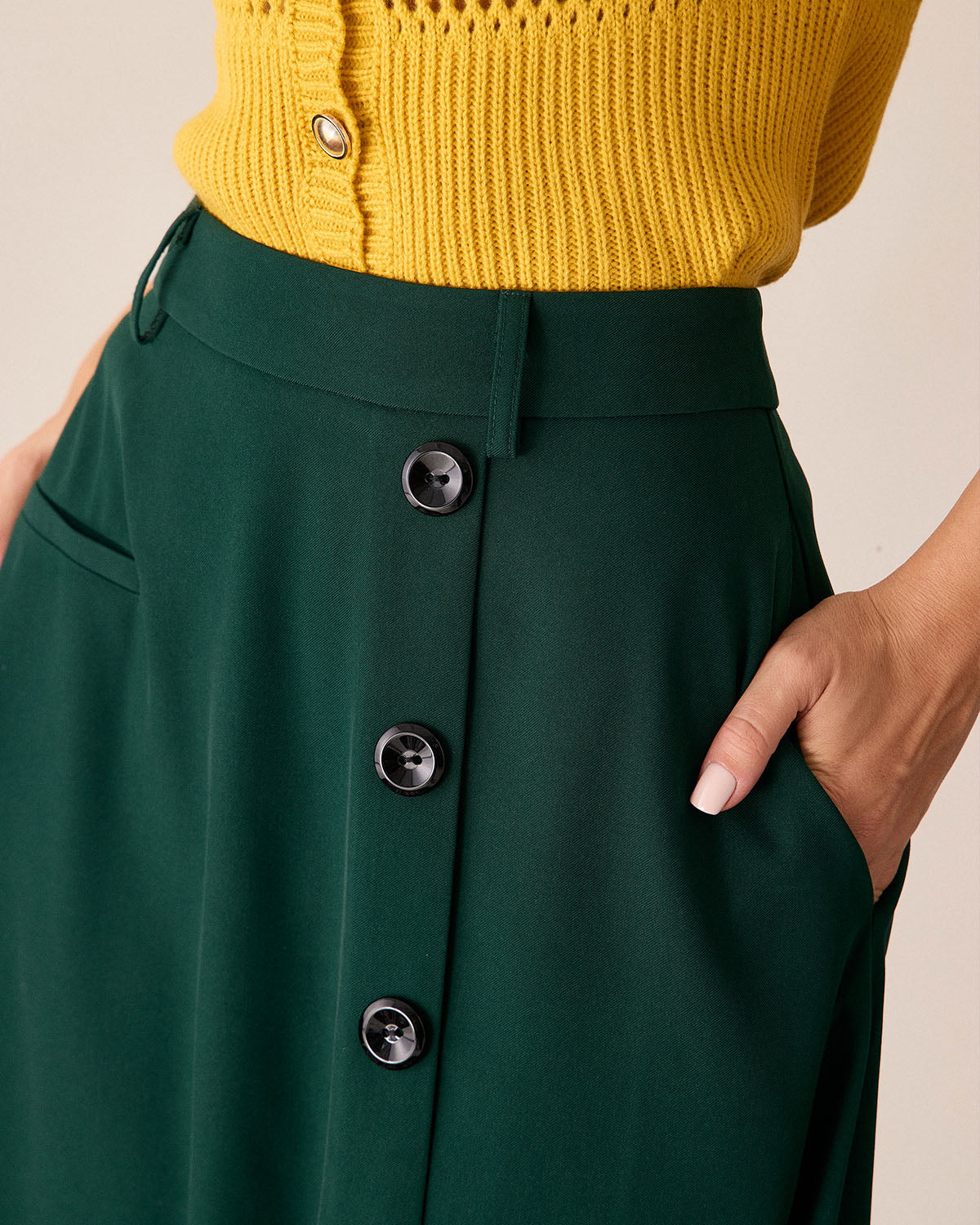 Green High-waisted Button Midi Skirt Cheap Sale Pick A Best