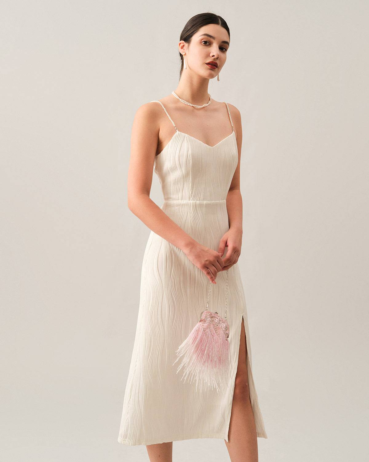 The Wave Textured Pearl Strap Midi Dress Best Store To Get Sale Online