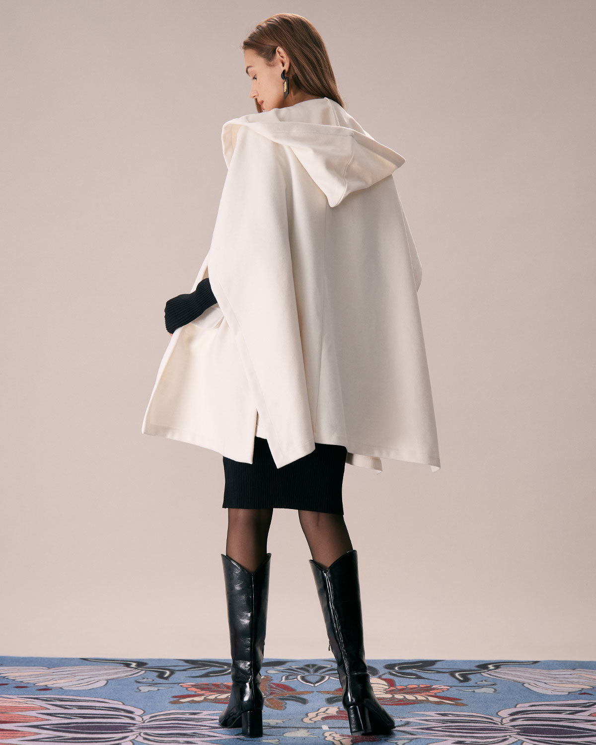 The White Hooded Batwing Sleeve Cape Coat Cheap In China