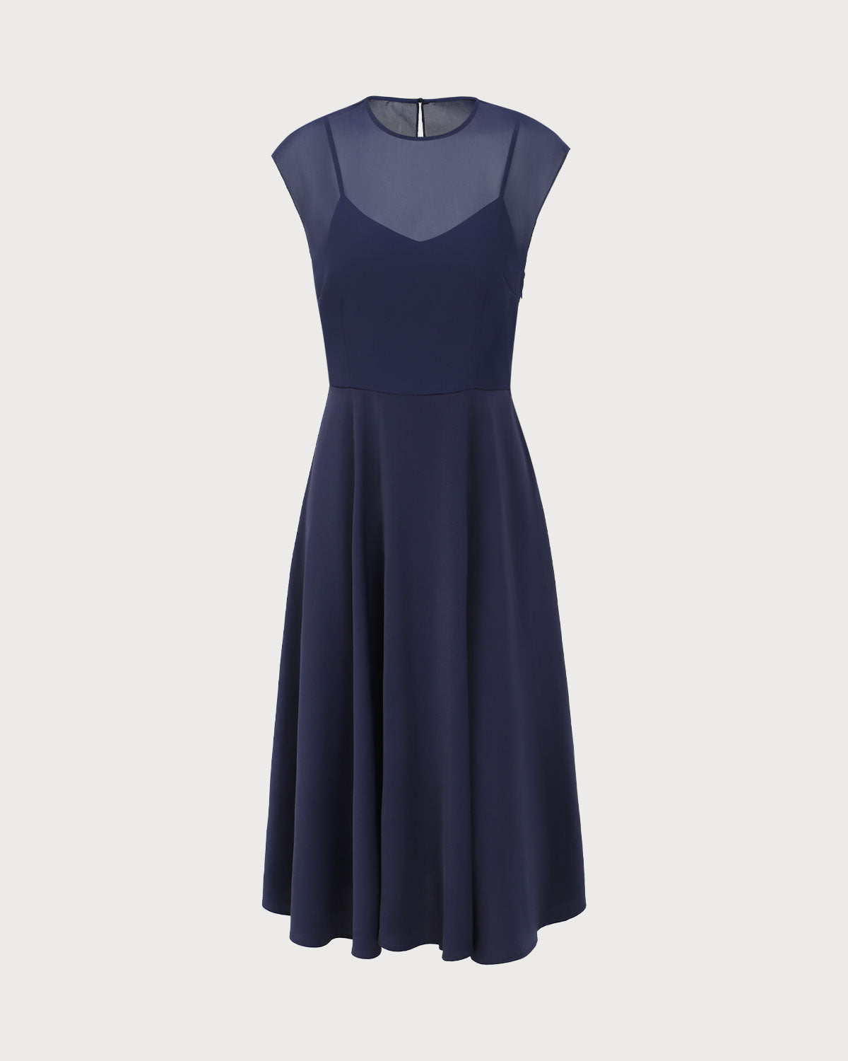 Navy See Through Cap Sleeve Midi Dress Lowest Pice Cheap Pice