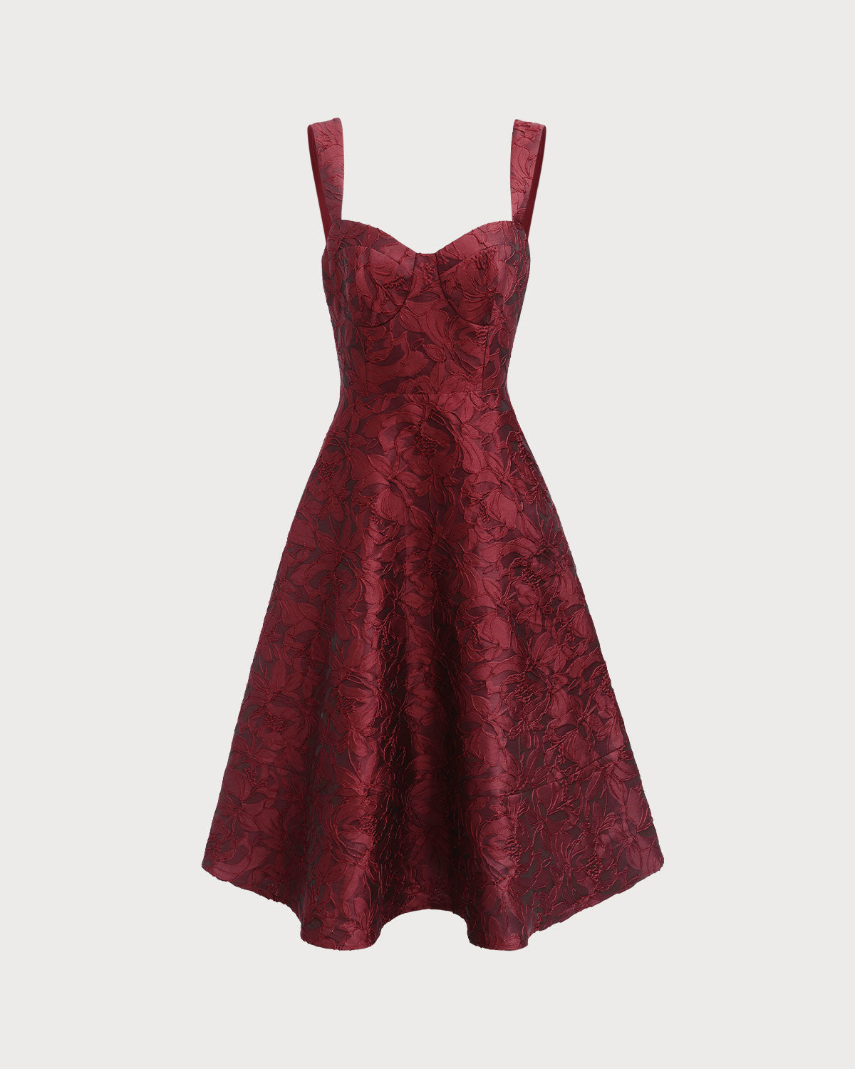 The Red Sweetheart Neck Jacquard Midi Dress Discount Best Pices