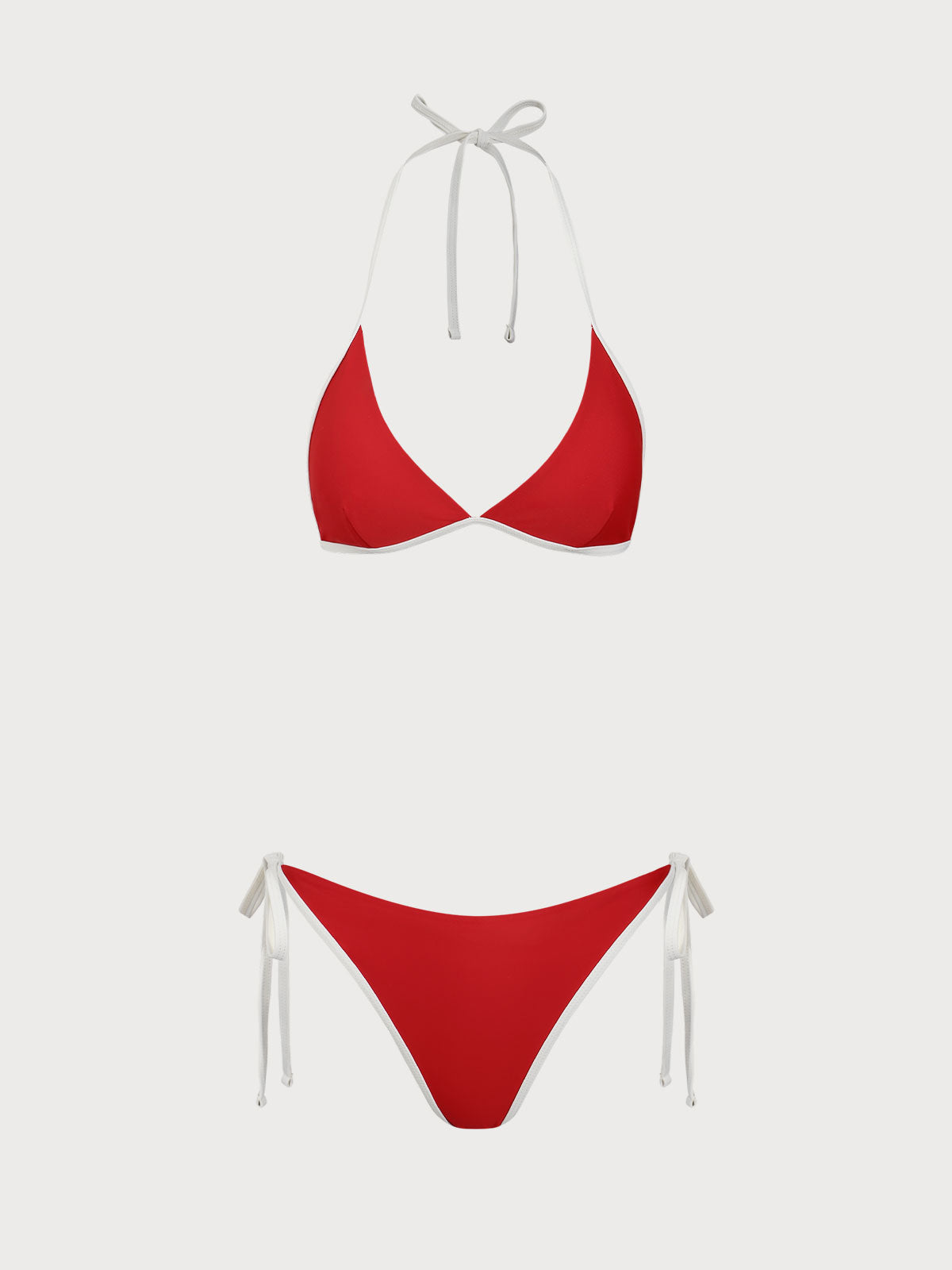 Red Contrasting Halter Triangle Bikini Set Newest Cheap Pice