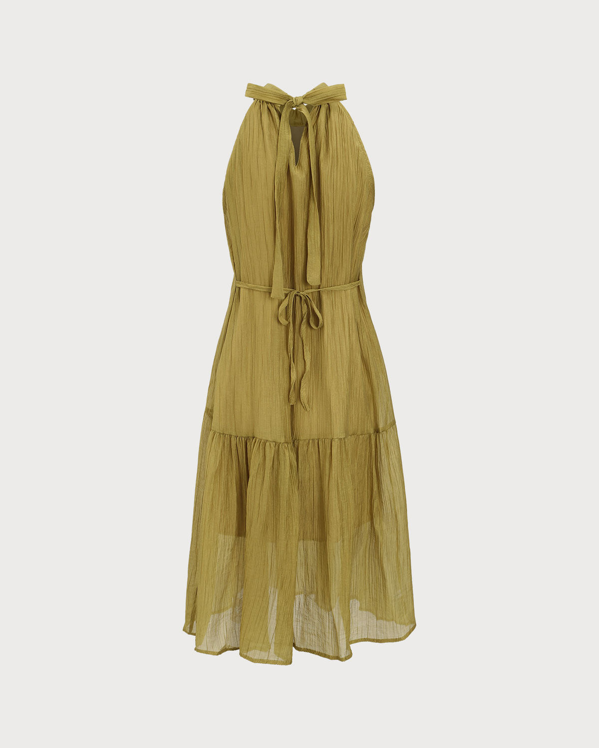 Green Ruffle Tie Neck Midi Dress Pay With Paypal For Sale