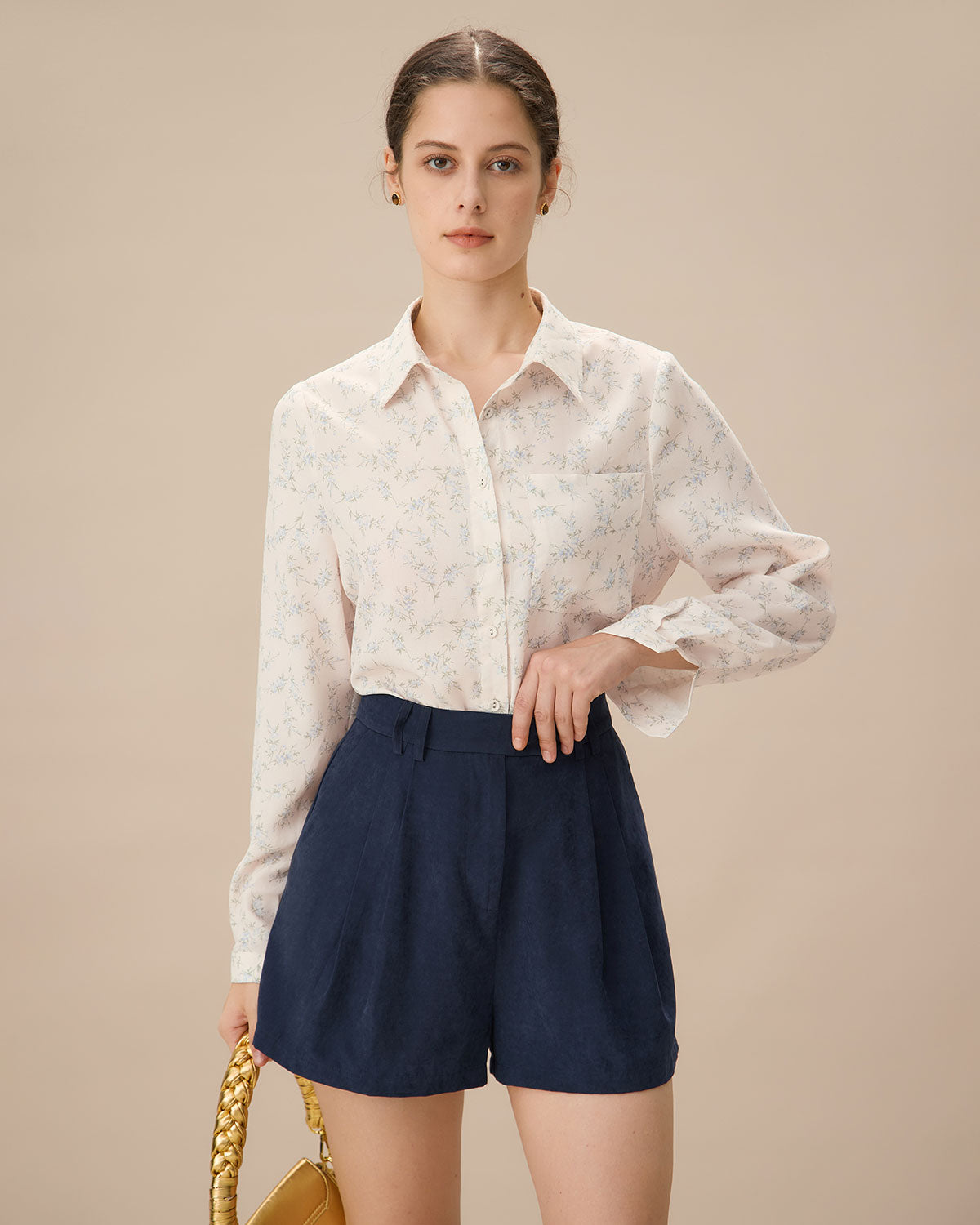 Navy High-waisted Suede Pleated Shorts Cheap Best Store To Get