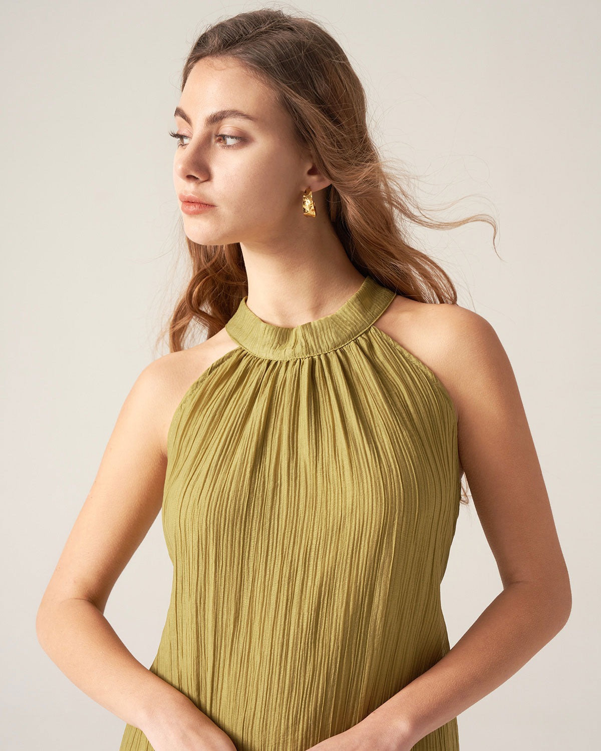 Green Ruffle Tie Neck Midi Dress Pay With Paypal For Sale