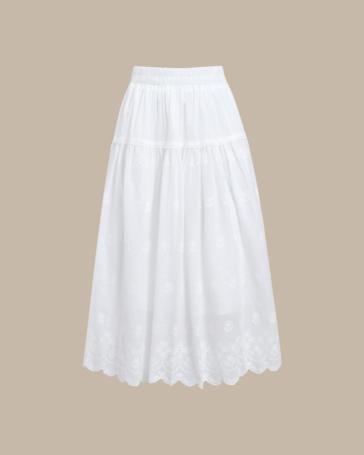 White Embroidery A-Line Midi Skirt Cheap Sale Sale