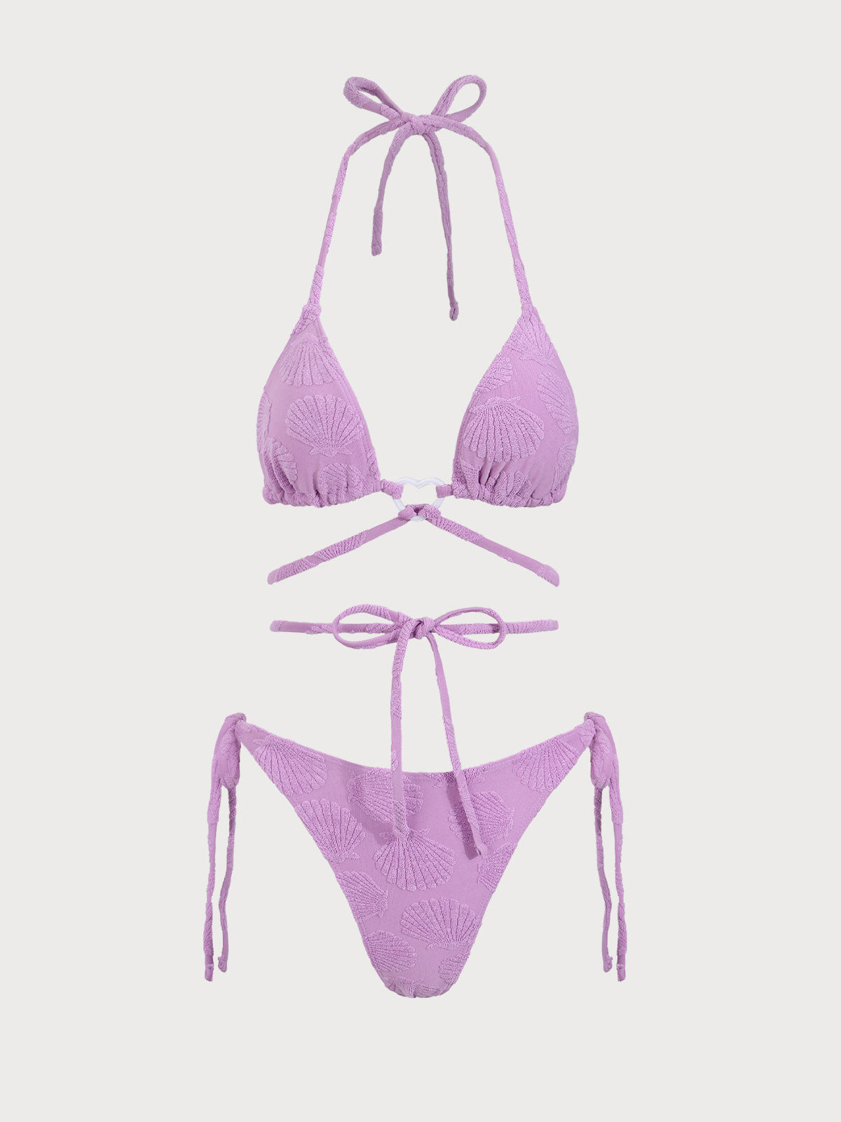 Purple Jacquard Cross-Tie Bikini Set Cheap Factory Outlet