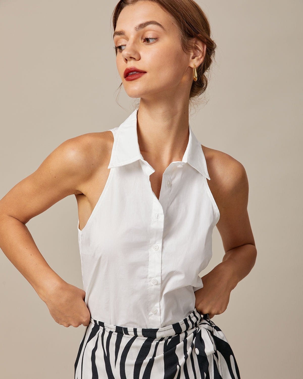 The White Collared Button Up Sleeveless Shirt Free Shipping Best