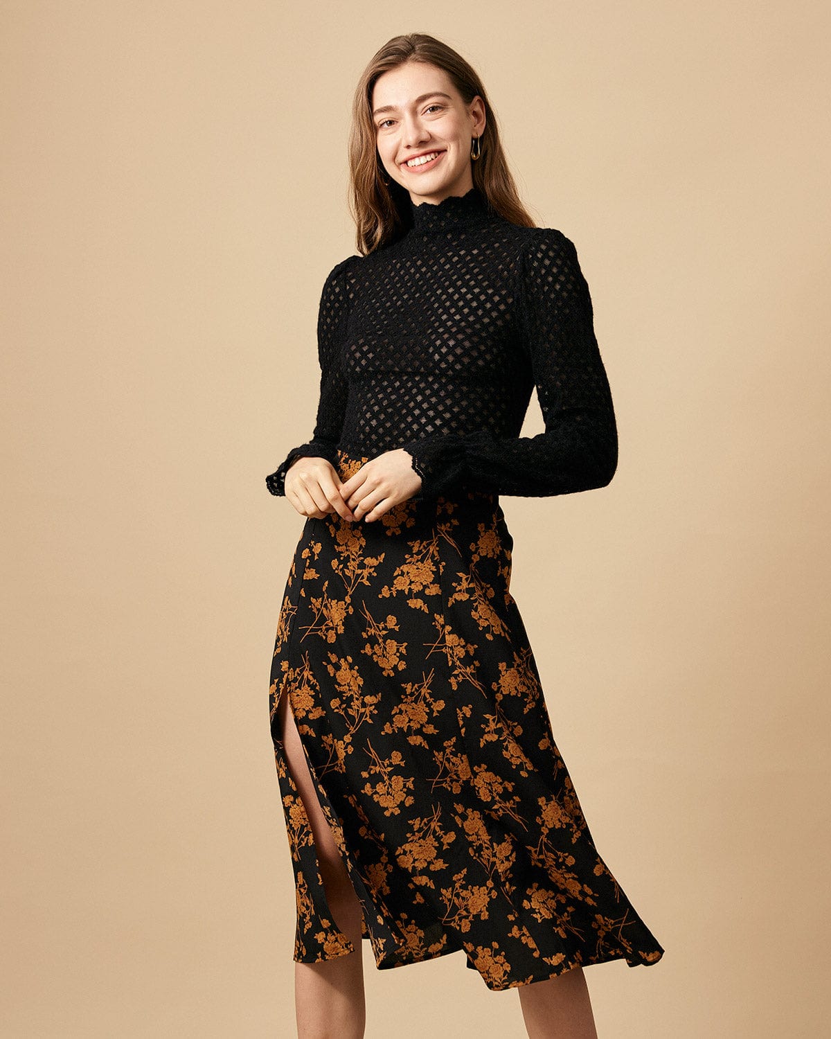 The Floral Slit High Waisted A-line Skirt Excellent