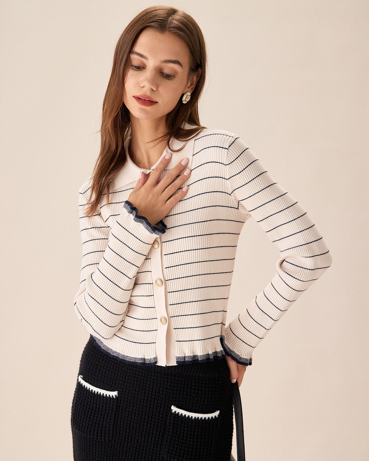 Apricot Striped Poet Sleeve Cardigan Really Cheap Shoes Online