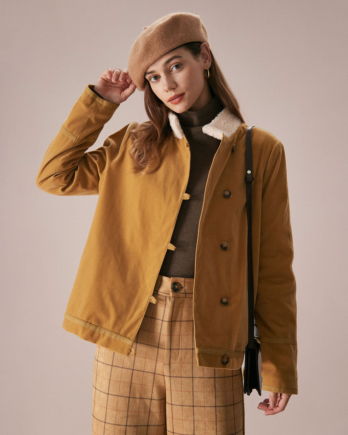 The Yellow Stand Collar Button Teddy Jacket Top Quality For Sale