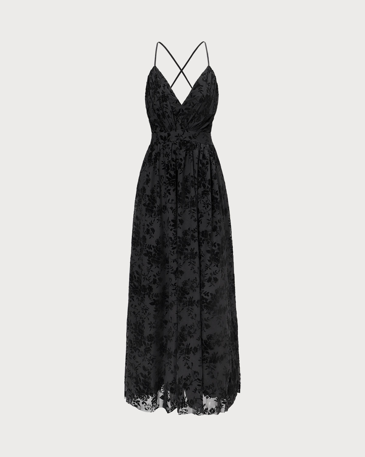 The Black Floral Flocked Mesh Slit Maxi Dress Amazon Cheap Online