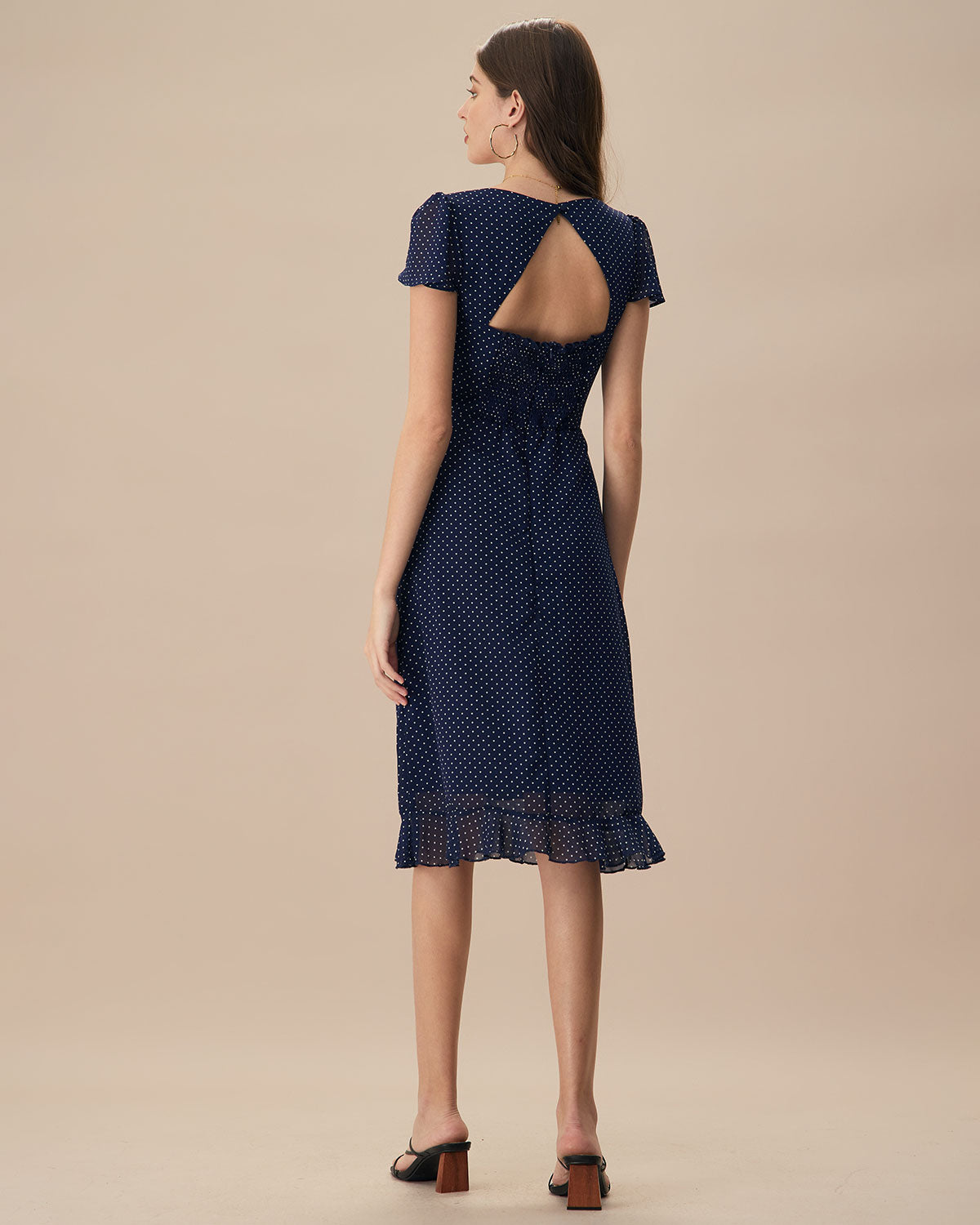 The Navy Polka Dot Cutout Midi Dress In China Cheap Online