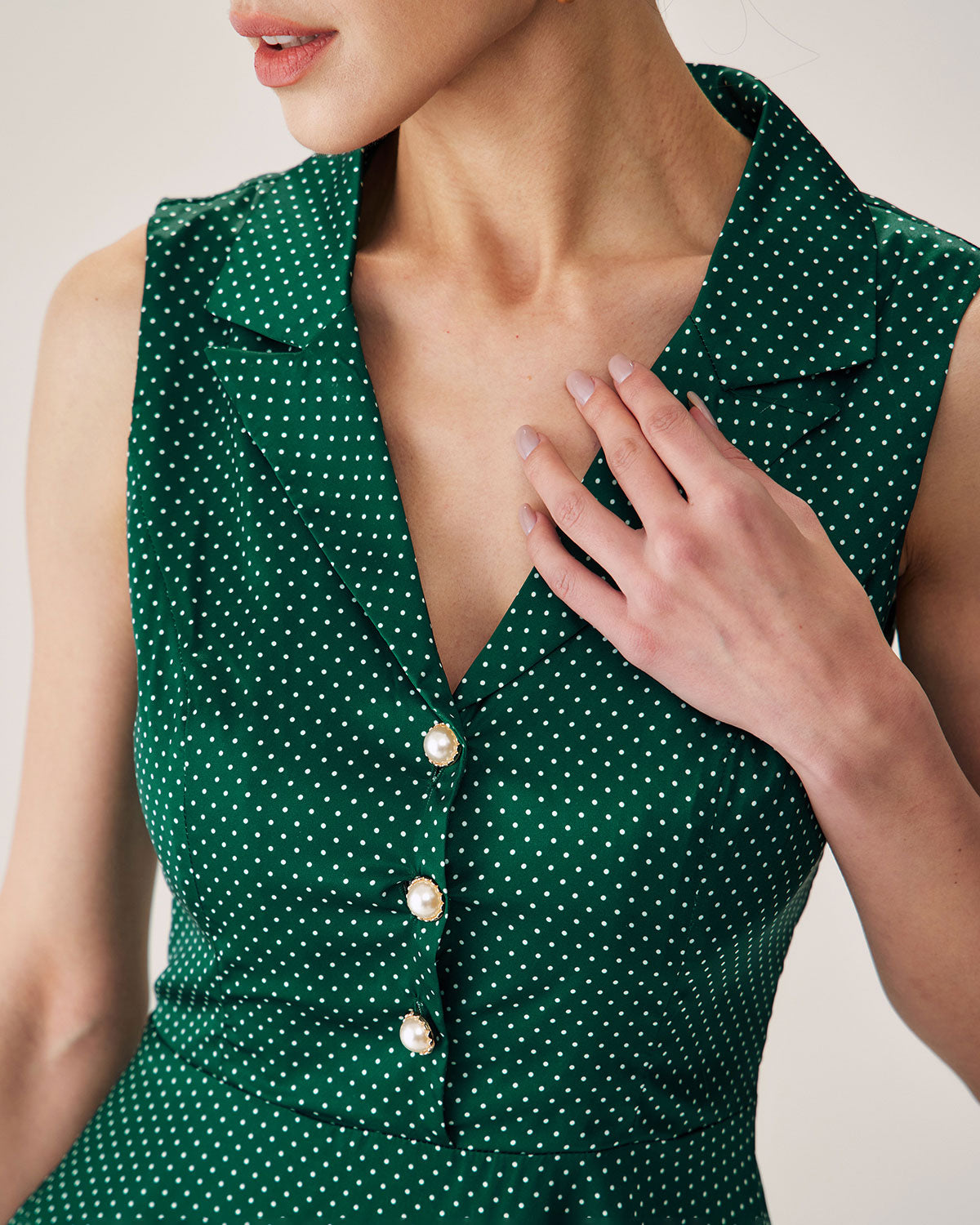 Green Polka Dot Sleeveless Mini Dress Cheap Sale View