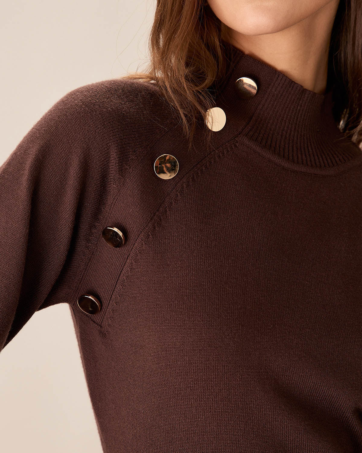 Brown Mock Neck Button Sweater Dress Sast Sale Online