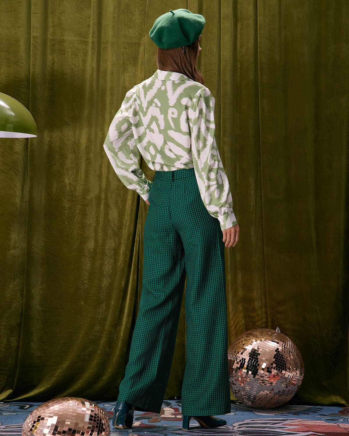 The Green Houndstooth Wide Leg Pants 2025 Newest Sale Online