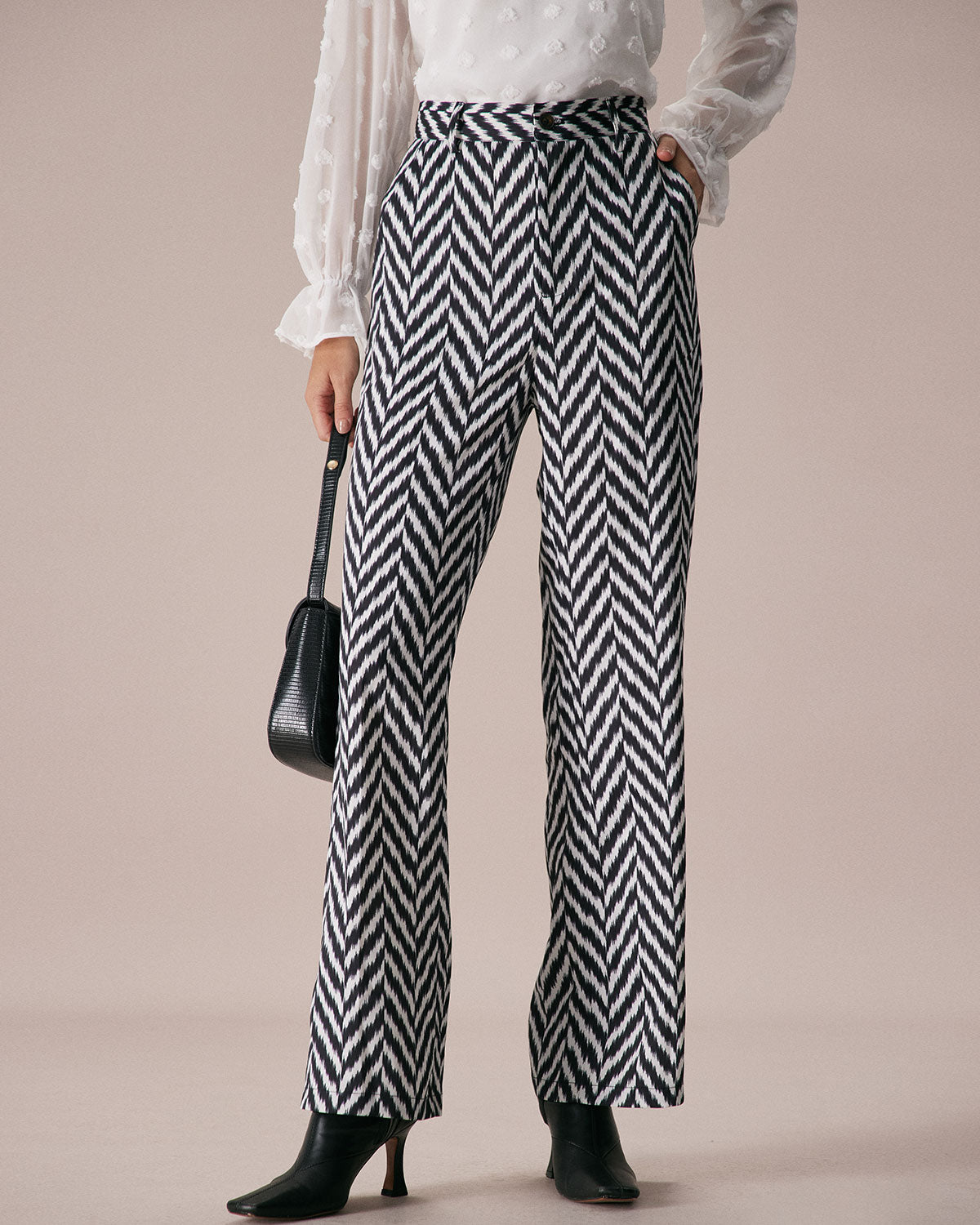 The Grey Wave Pattern Button Straight Pants Extremely Cheap Pice