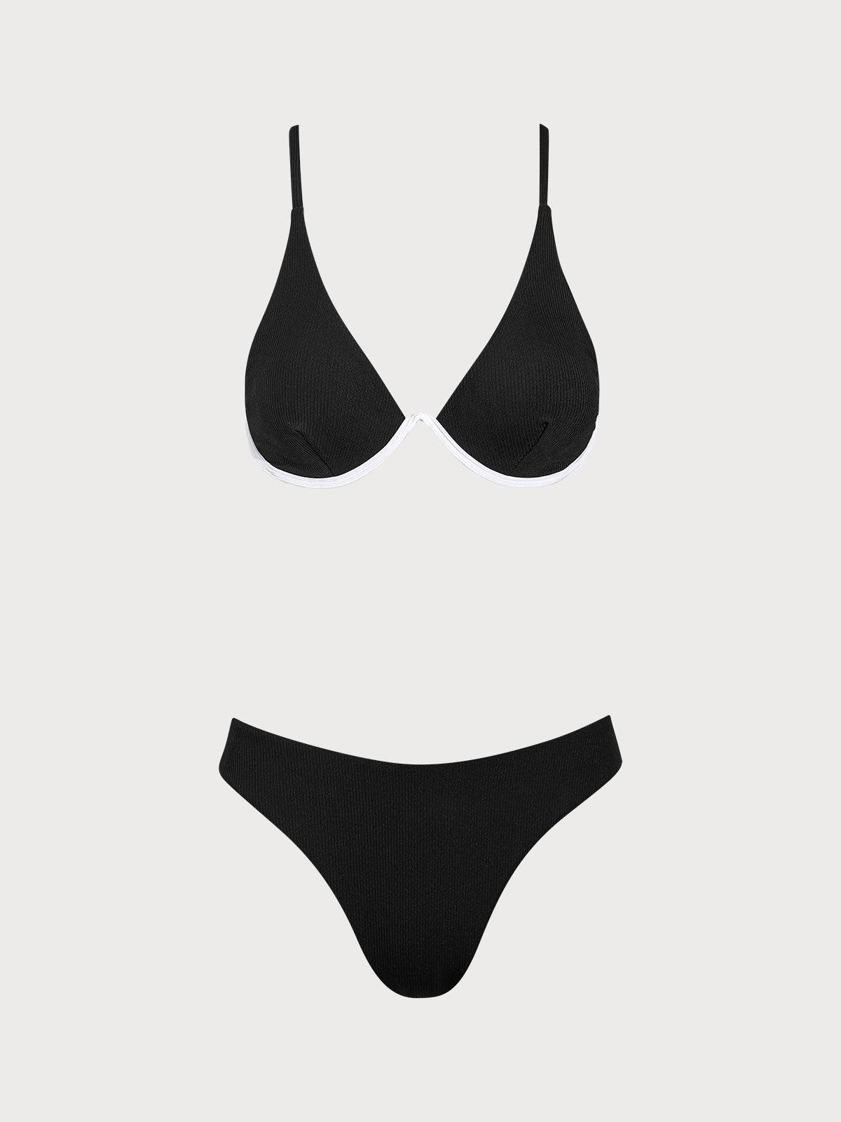 Black Ribbed Underwire Bikini Set Newest