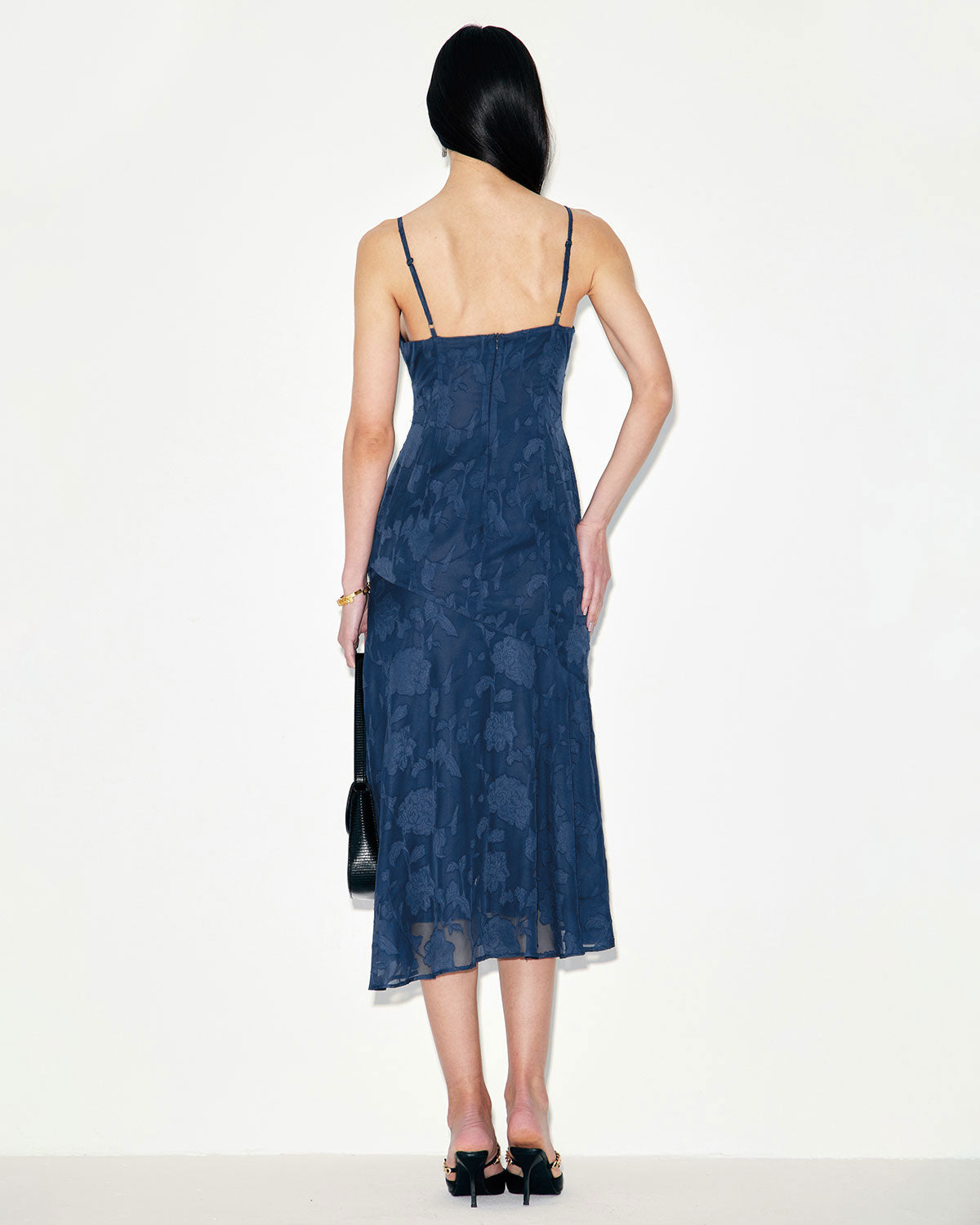 Navy Jacquard Mermaid Slip Midi Dress Visit New Online