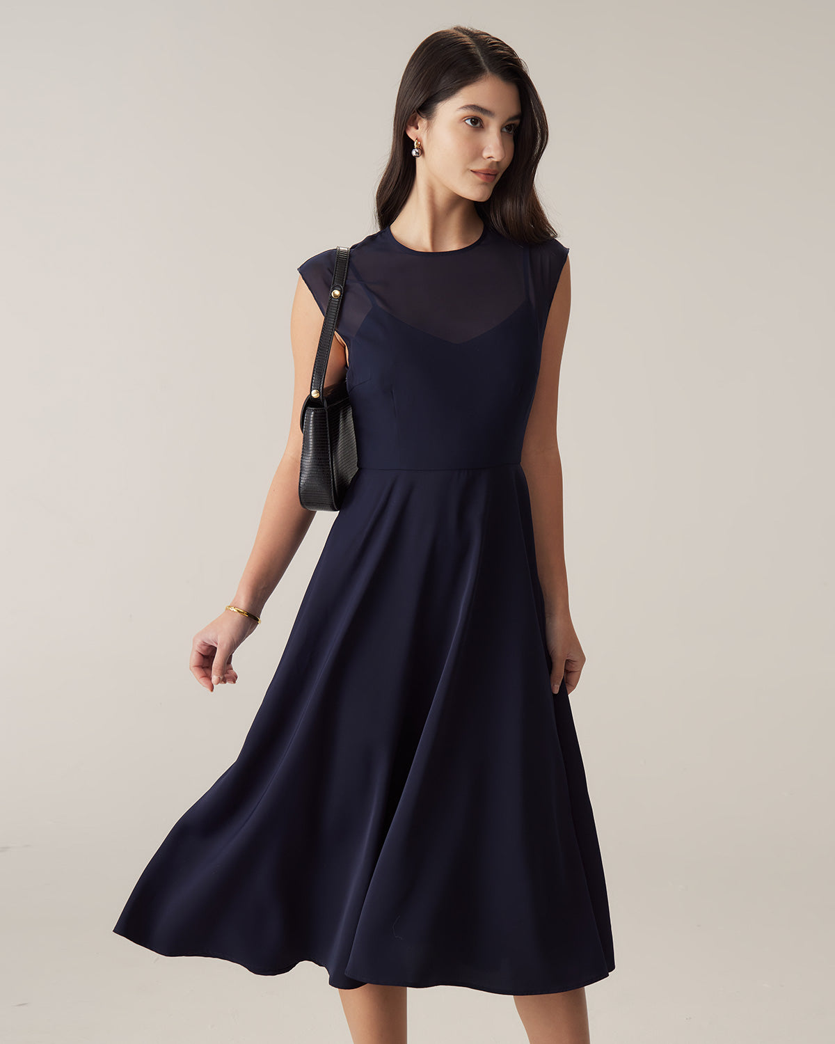 Navy See Through Cap Sleeve Midi Dress Lowest Pice Cheap Pice