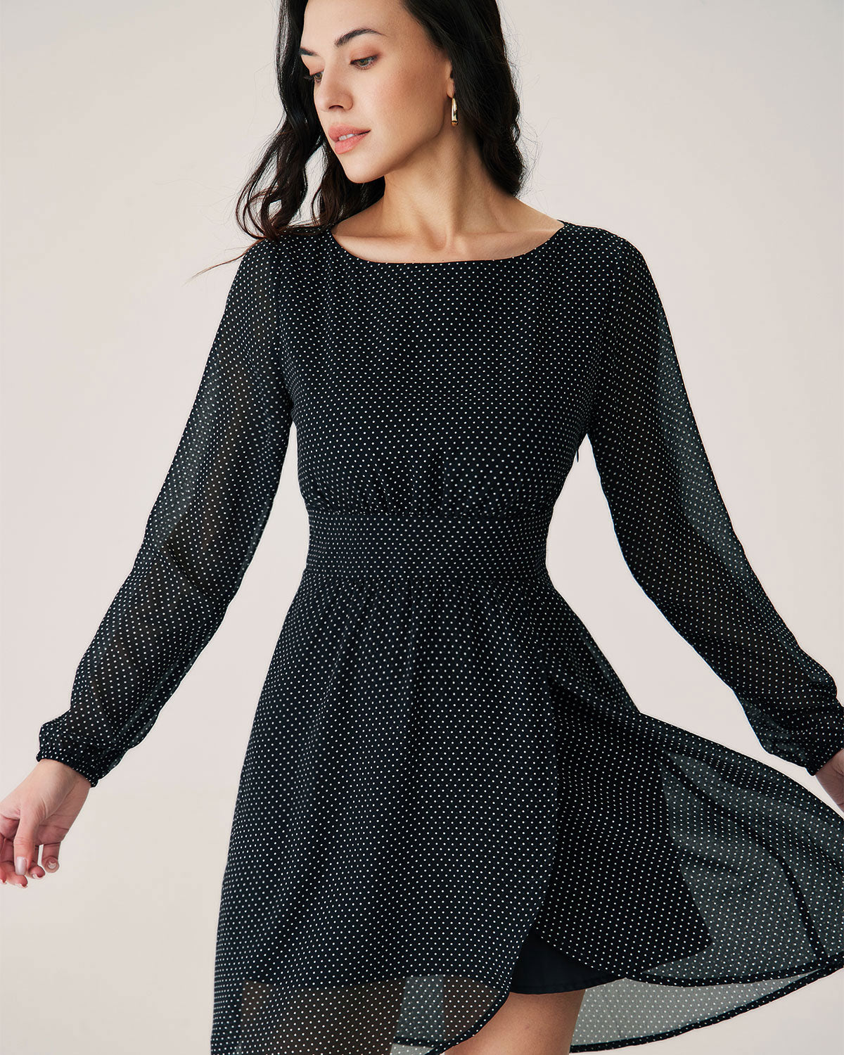 Black Polka Dot Boat Neck Mini Dress Free Shipping Largest Supplier