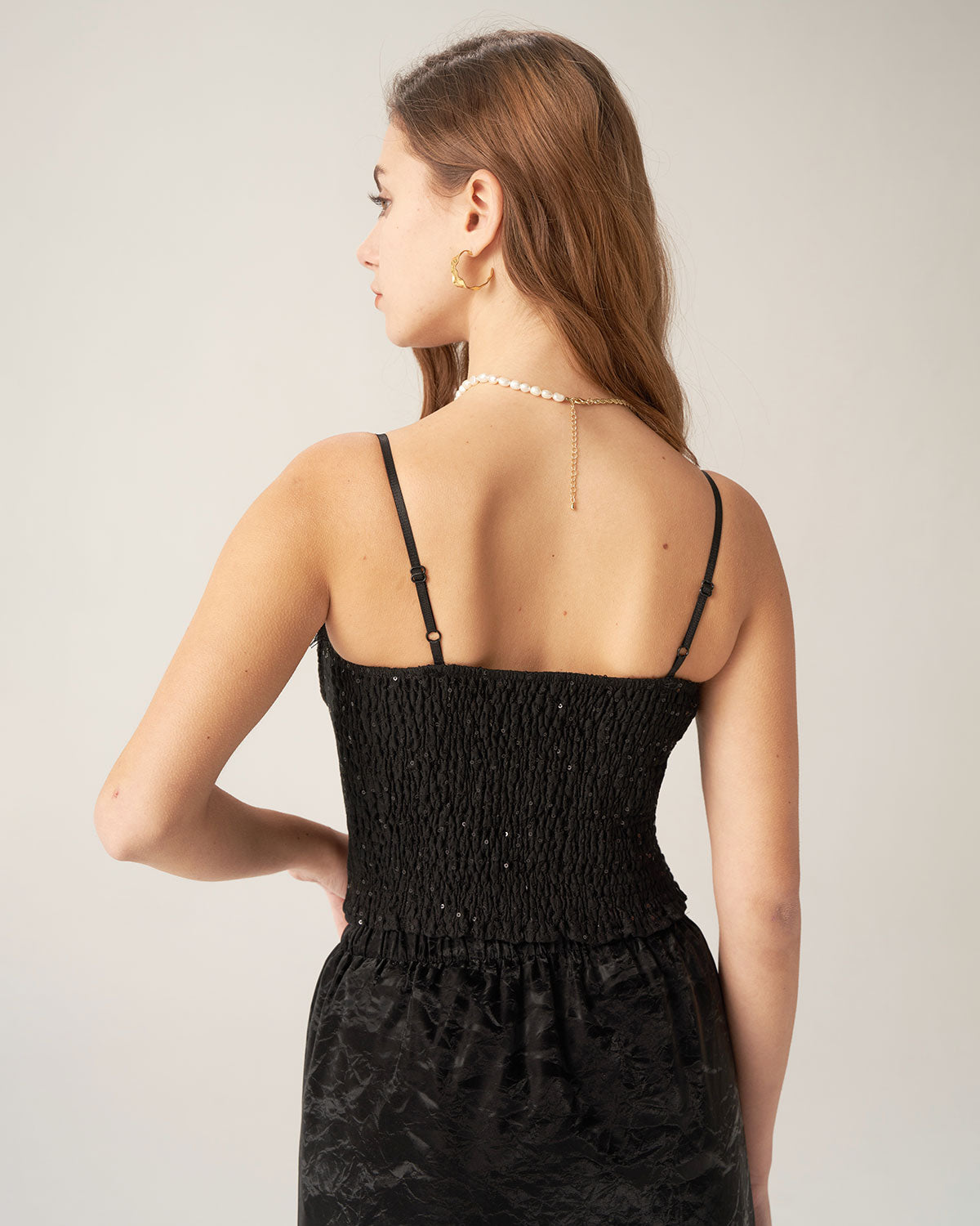 Black Lace Sequin Sweetheart Neck Camis For Cheap