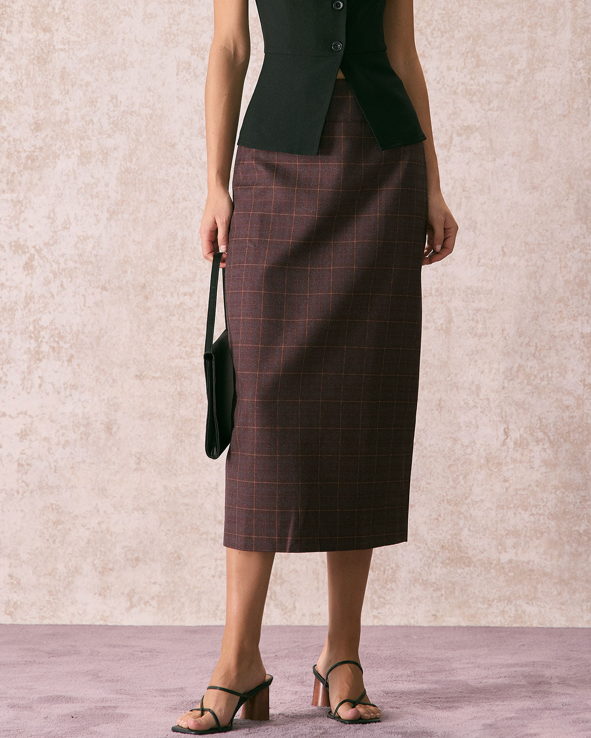 The Coffee High Waisted Plaid Midi Skirt Huge Surprise Cheap Pice